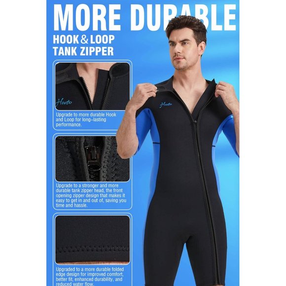 Hevto Shorty Wetsuit for Men 3/2mm Neoprene Short Sleeve Wet Suit for Surfing - Picture 6 of 7